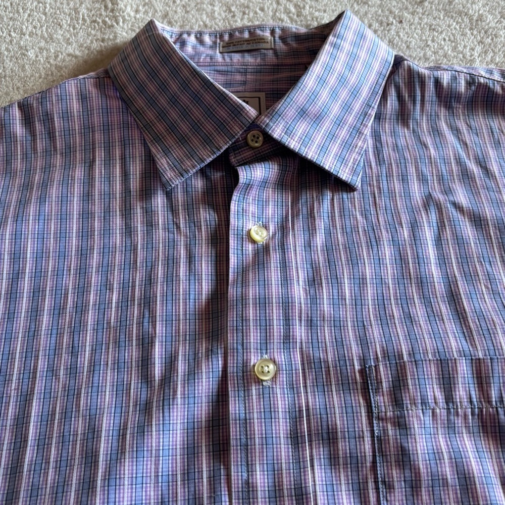 Peter Millar men large blue/pink plaid button up shirt clasualcore preppy